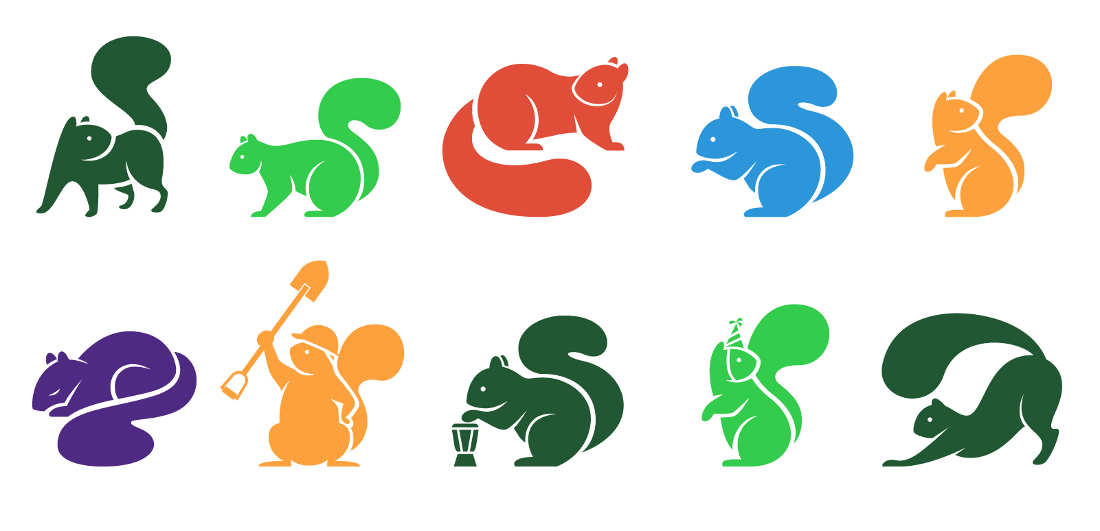 pease park squirrel illustrations in various colors