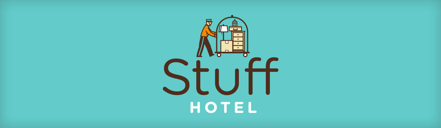 stuff hotel logo on blue background