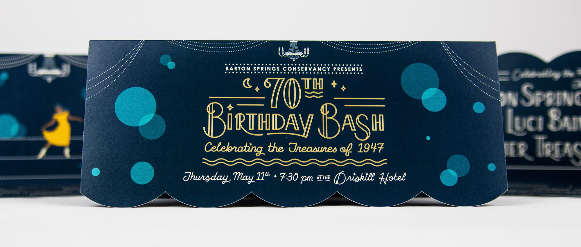 a party invitation for the 70th birthday bash for Barton Springs Conservancy
